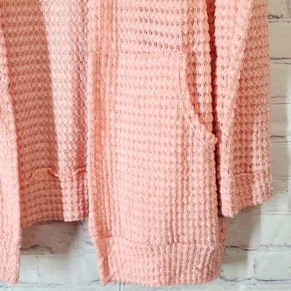 Chris & Carol Tie Neck Cardigan Sweater Baby Pink Open Waffle Knit Neutral Sz L - Picture 5 of 17